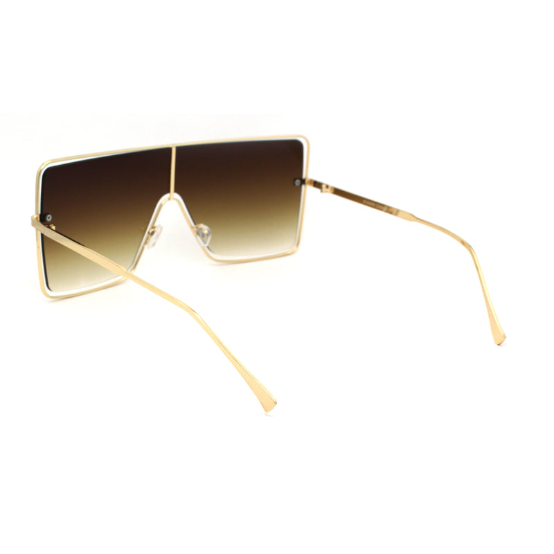 Unique Luxury Exposed Lens Off Set Shield Metal Rim Sunglasses