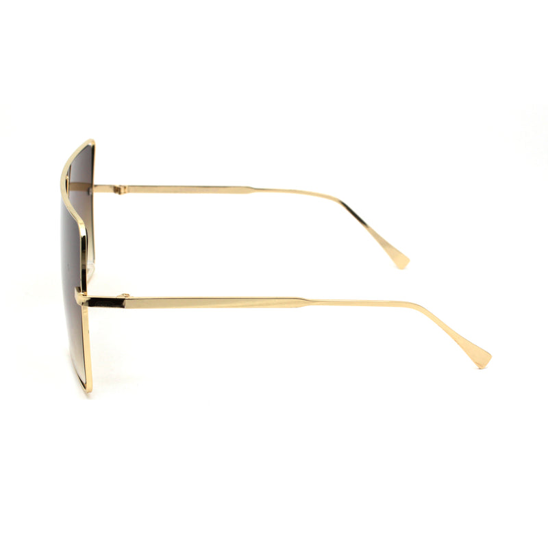 Unique Luxury Exposed Lens Off Set Shield Metal Rim Sunglasses
