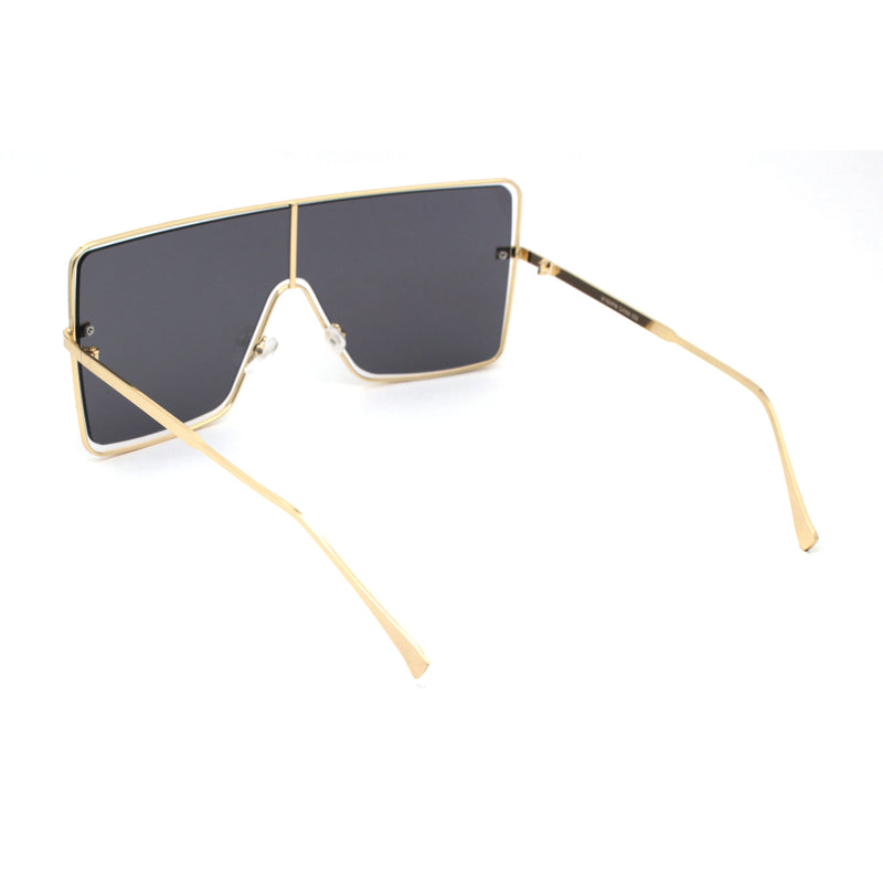 Unique Luxury Exposed Lens Off Set Shield Metal Rim Sunglasses