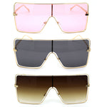 Unique Luxury Exposed Lens Off Set Shield Metal Rim Sunglasses