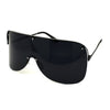 Extra Oversize Flat Top Metal Half Rim Shield Mask Style Sunglasses