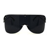 Extra Oversize Flat Top Metal Half Rim Shield Mask Style Sunglasses