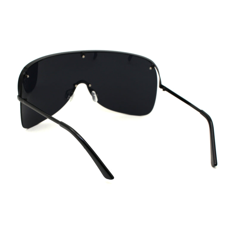 Extra Oversize Flat Top Metal Half Rim Shield Mask Style Sunglasses