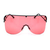 Extra Oversize Flat Top Metal Half Rim Shield Mask Style Sunglasses