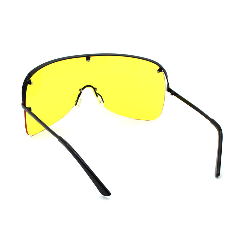 Extra Oversize Flat Top Metal Half Rim Shield Mask Style Sunglasses