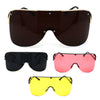 Extra Oversize Flat Top Metal Half Rim Shield Mask Style Sunglasses