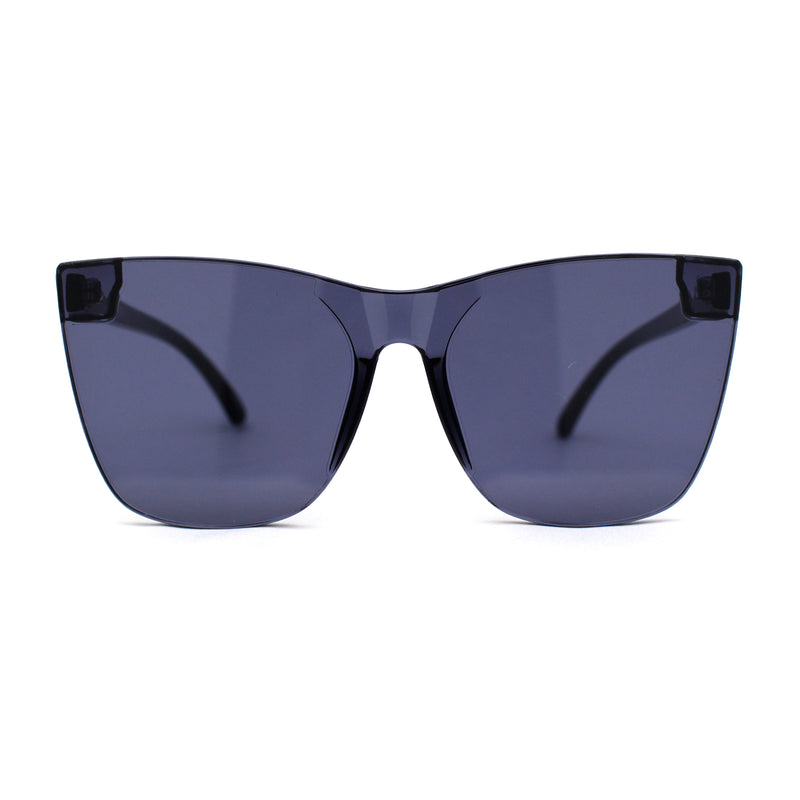 Womens Panel Lens Oversized Cat Eye Rectangle Plastic Rimless Sunglasses