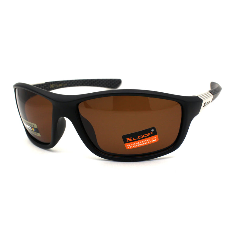Xloop Polarized Mens Classic 90s Warp Around Sport Plastic Sunglasses Matte Black Brown