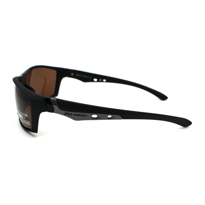 Xloop Polarized Mens Aerodynamic Warp Around Sport Sunglasses Black Silver Black