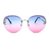 Womens Glitter Eyebrow Round Rimless Fashion Sunglasses