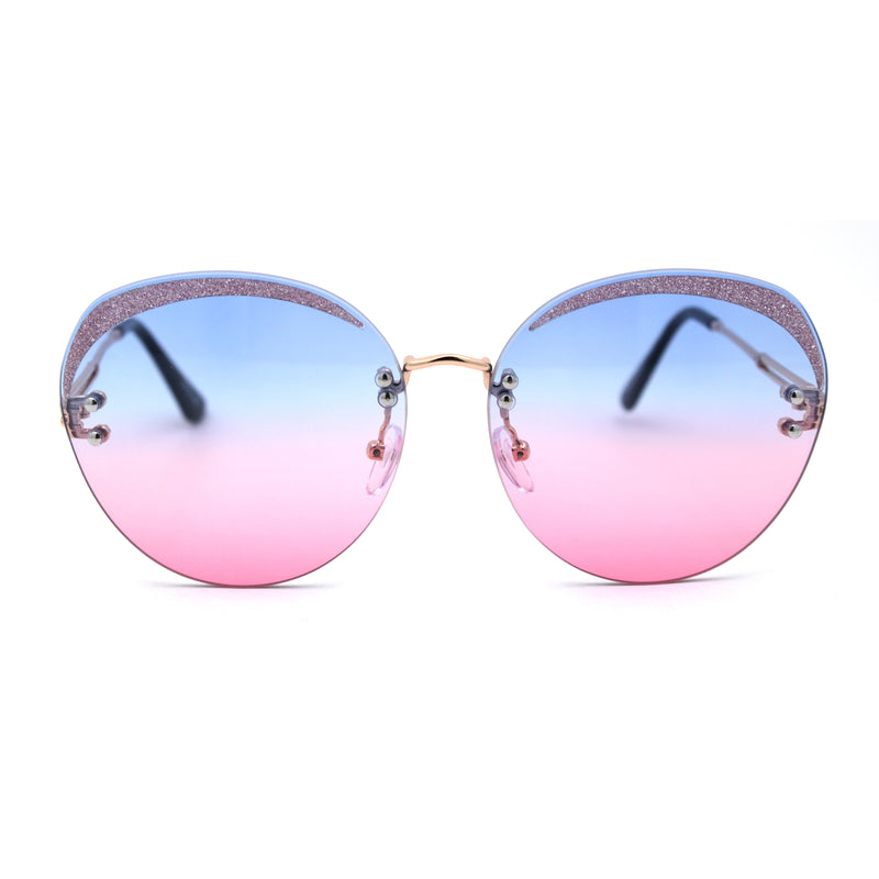 Womens Glitter Eyebrow Round Rimless Fashion Sunglasses