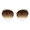 Womens Glitter Eyebrow Round Rimless Fashion Sunglasses