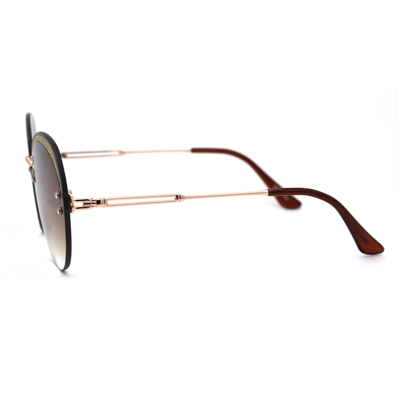 Womens Glitter Eyebrow Round Rimless Fashion Sunglasses