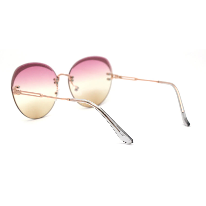Womens Glitter Eyebrow Round Rimless Fashion Sunglasses