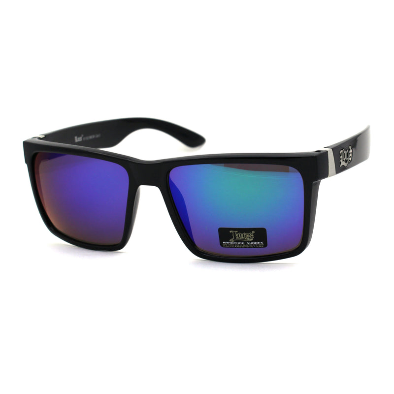 Locs Colored Reflective Black Rectangular Gangster Hardcore Sunglasses