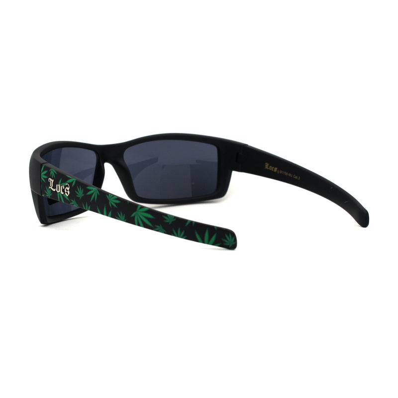 Mens Locs Weed Pattern Arm Biker Gangster Rectangular Black Sunglasses