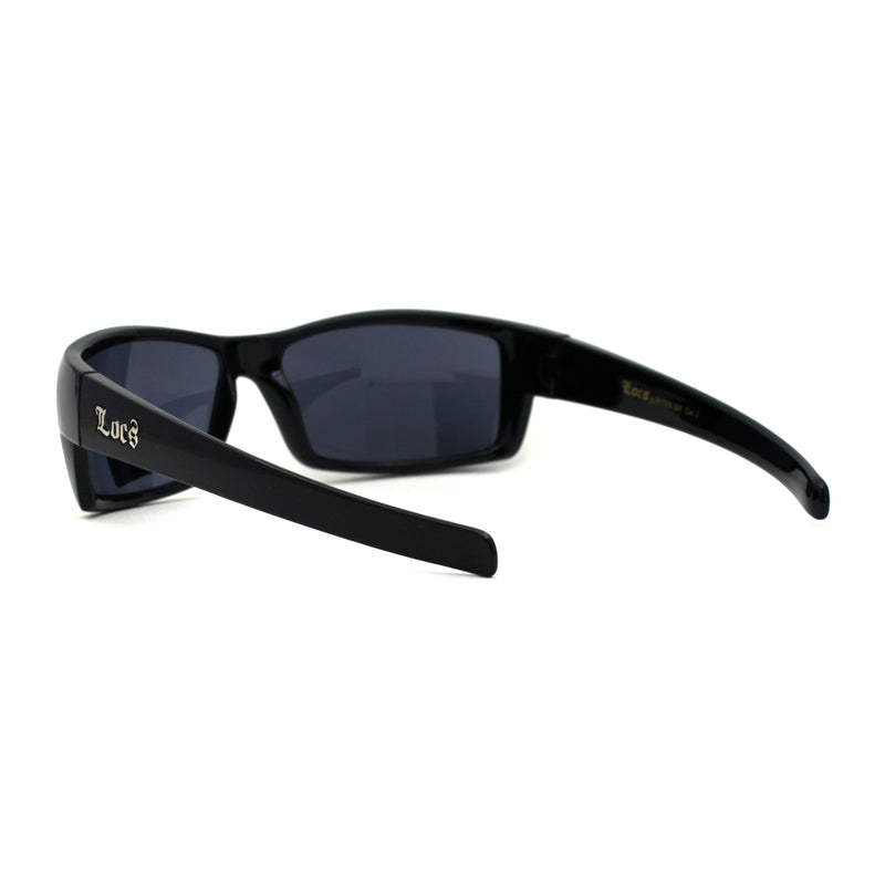 Mens Locs Warp Biker Gangster Rectangular All Black Sunglasses