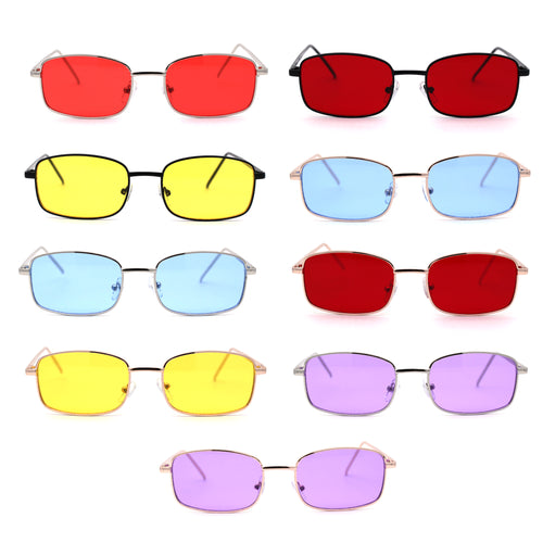 Hippie Pimp Color Lens Vintage Rectangle Metal Rim Sunglasses