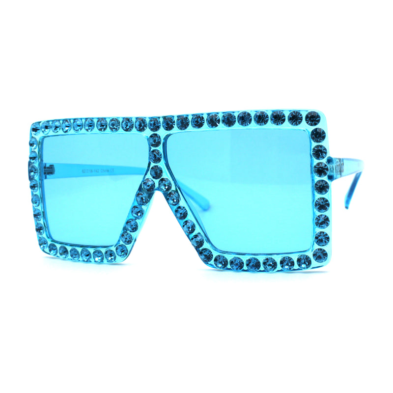Rhinestone Rock and Roll Bling Oversize Flat Top Plastic Sunglasses