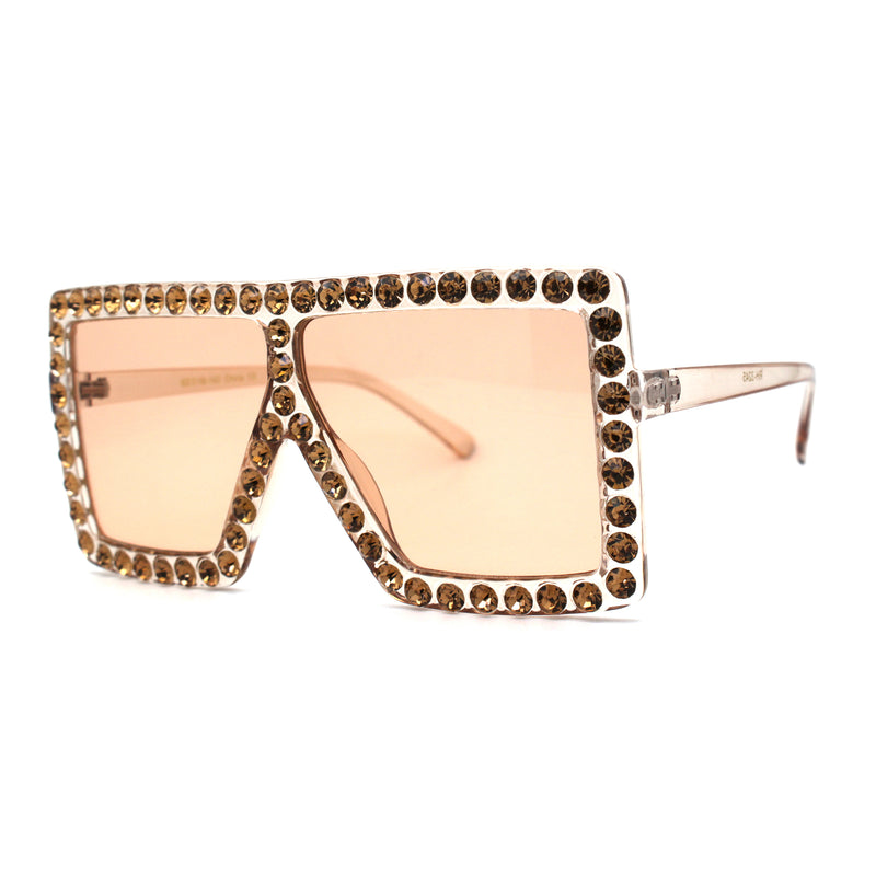 Rhinestone Rock and Roll Bling Oversize Flat Top Plastic Sunglasses