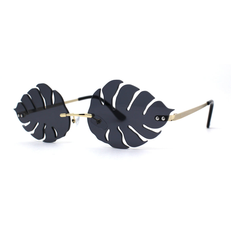 Tropical Split Leaf Palm Shape Rimless Hippie Sunglasses