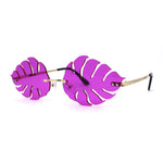 Tropical Split Leaf Palm Shape Rimless Hippie Sunglasses