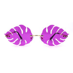 Tropical Split Leaf Palm Shape Rimless Hippie Sunglasses