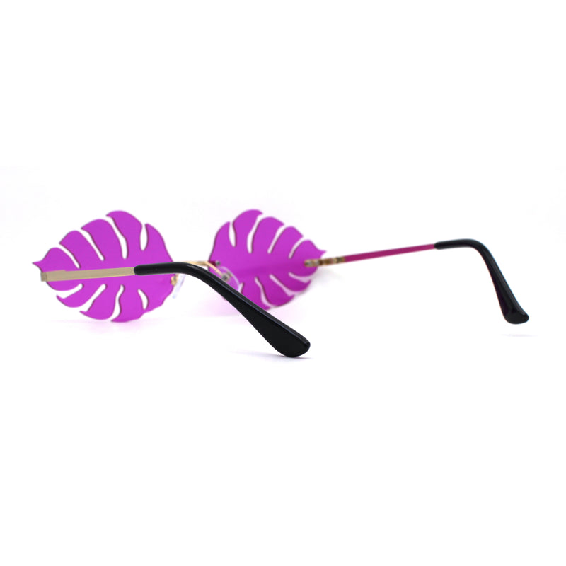 Tropical Split Leaf Palm Shape Rimless Hippie Sunglasses