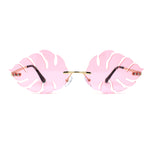 Tropical Split Leaf Palm Shape Rimless Hippie Sunglasses