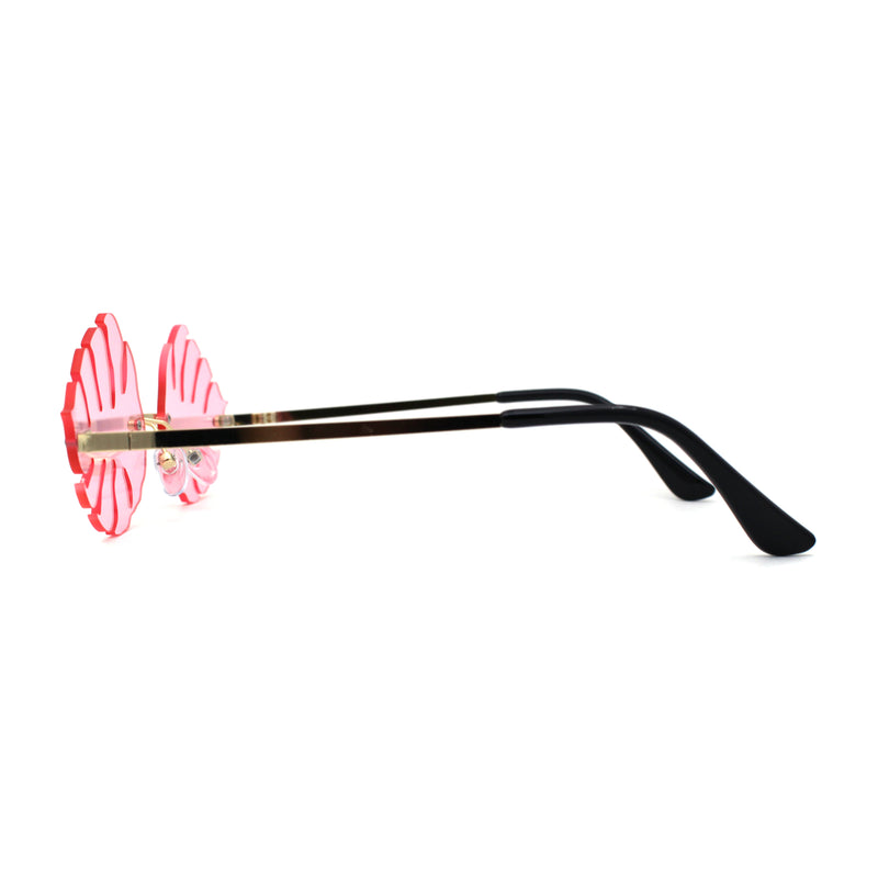 Tropical Split Leaf Palm Shape Rimless Hippie Sunglasses