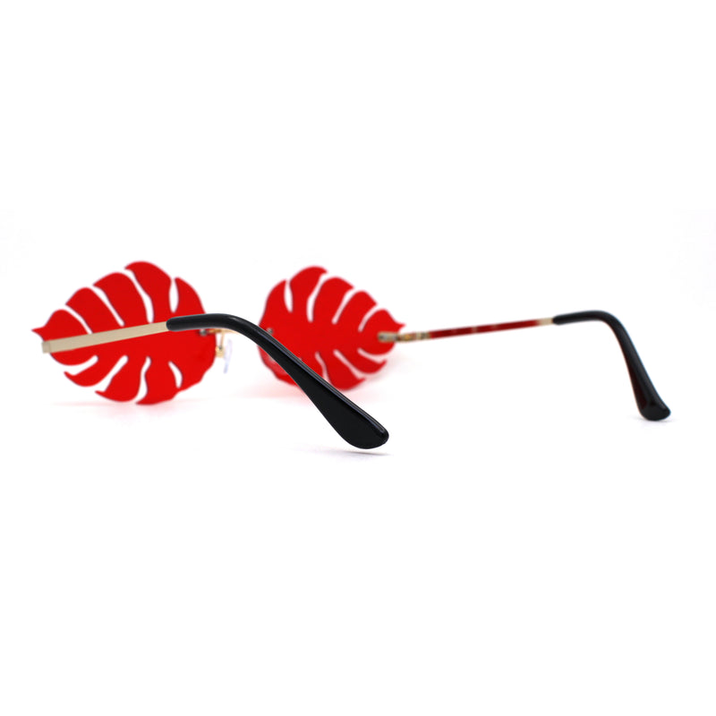 Tropical Split Leaf Palm Shape Rimless Hippie Sunglasses