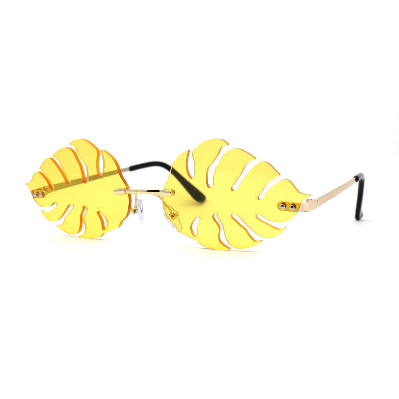 Tropical Split Leaf Palm Shape Rimless Hippie Sunglasses