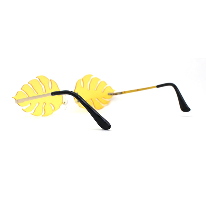 Tropical Split Leaf Palm Shape Rimless Hippie Sunglasses