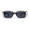 Womens Luxury Large Gem Rhinestone Jewel Narrow Rectangular Sunglasses