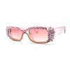 Womens Luxury Large Gem Rhinestone Jewel Narrow Rectangular Sunglasses