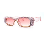Womens Luxury Large Gem Rhinestone Jewel Narrow Rectangular Sunglasses