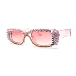 Womens Luxury Large Gem Rhinestone Jewel Narrow Rectangular Sunglasses