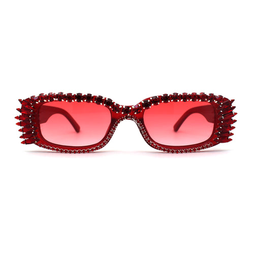 Womens Luxury Large Gem Rhinestone Jewel Narrow Rectangular Sunglasses