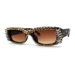 Womens Luxury Large Gem Rhinestone Jewel Narrow Rectangular Sunglasses