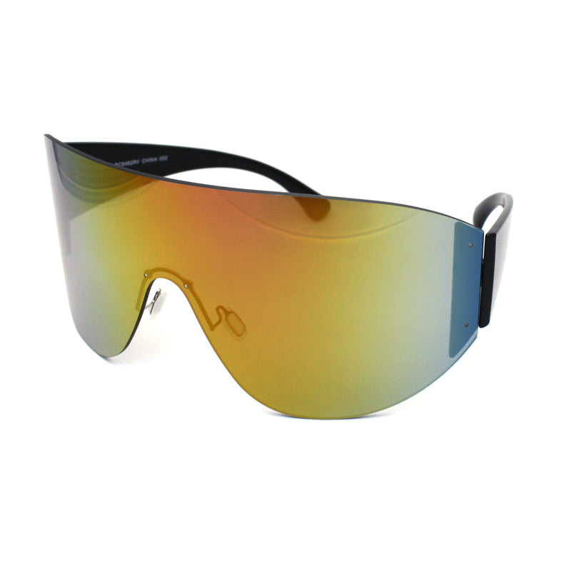 XL Oversize Mirrored Lens Shield Rimless Sunglasses