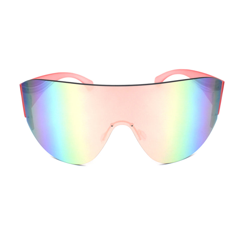 XL Oversize Mirrored Lens Shield Rimless Sunglasses