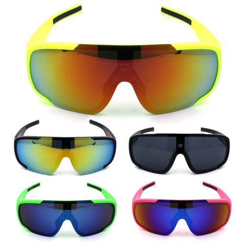 Mens Exposed Mirrored Lens Racer Shield Plastic Sport Sunglasses