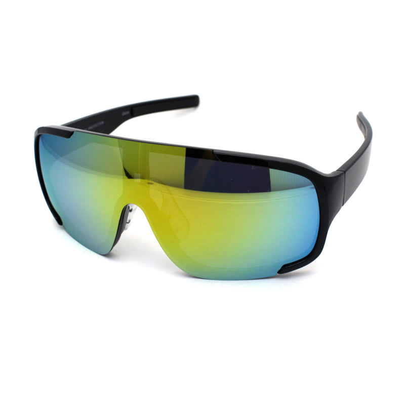 Mens Exposed Mirrored Lens Racer Shield Plastic Sport Sunglasses