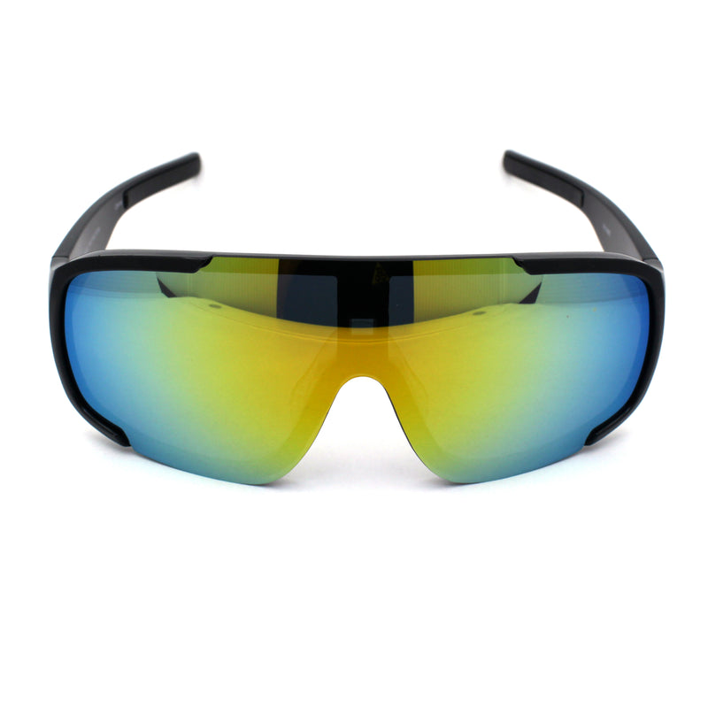 Mens Exposed Mirrored Lens Racer Shield Plastic Sport Sunglasses