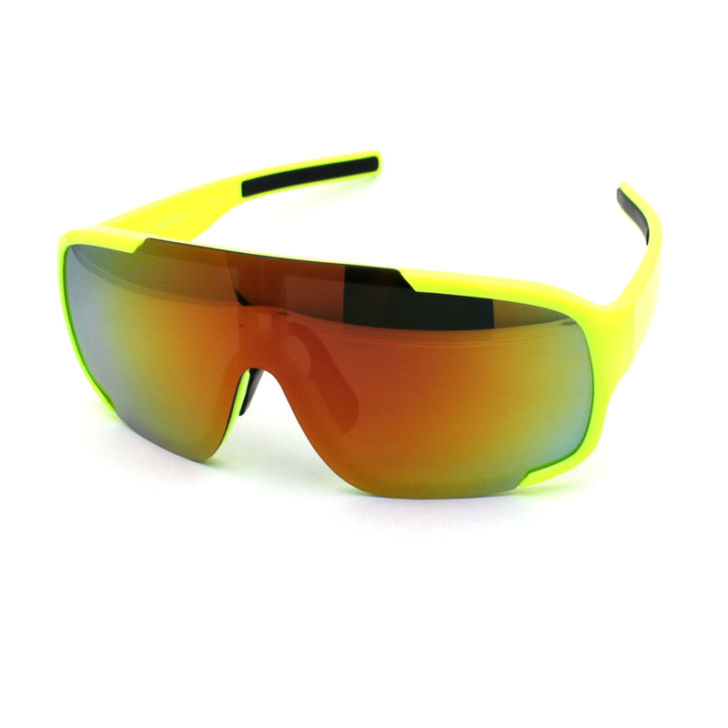 Mens Exposed Mirrored Lens Racer Shield Plastic Sport Sunglasses