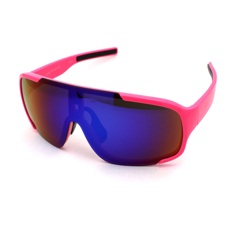 Mens Exposed Mirrored Lens Racer Shield Plastic Sport Sunglasses