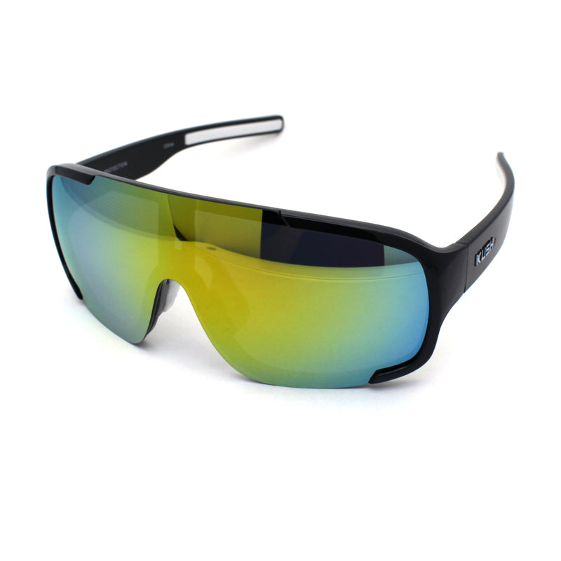 Kush Mens Exposed Mirror Lens Racer Shield Plastic Sunglasses