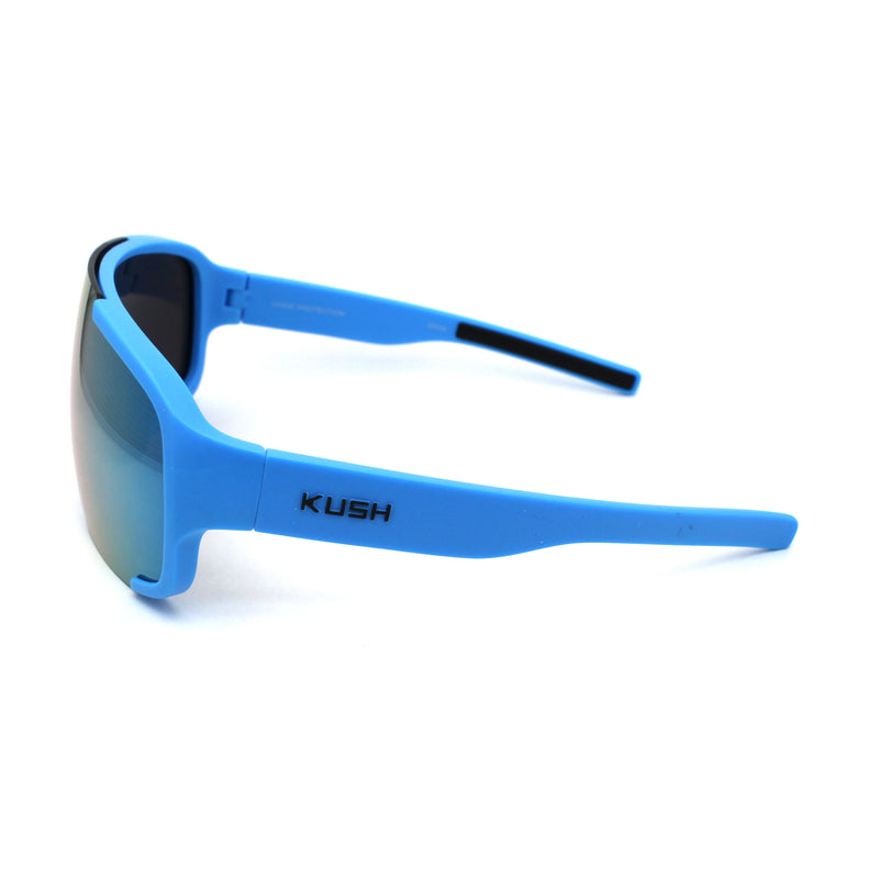 Kush Mens Exposed Mirror Lens Racer Shield Plastic Sunglasses