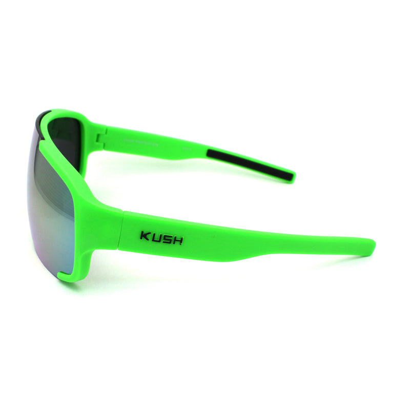 Kush Mens Exposed Mirror Lens Racer Shield Plastic Sunglasses