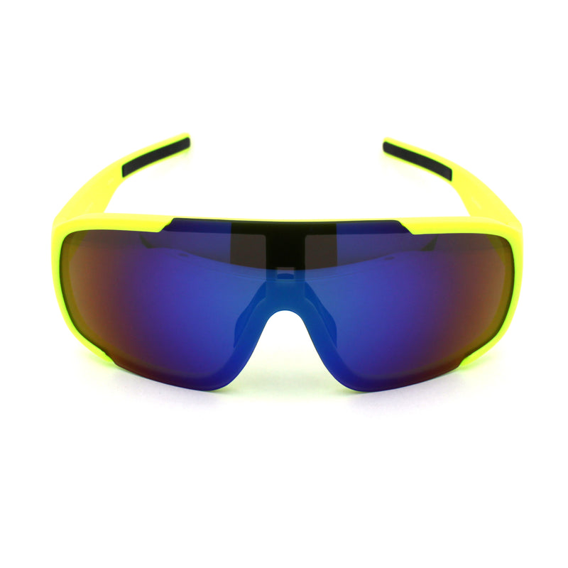 Kush Mens Exposed Mirror Lens Racer Shield Plastic Sunglasses